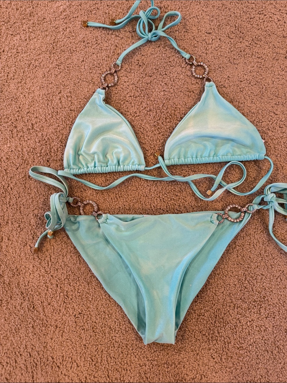 Lady lux Shimmery Light Aqua Triangle Bikini Set